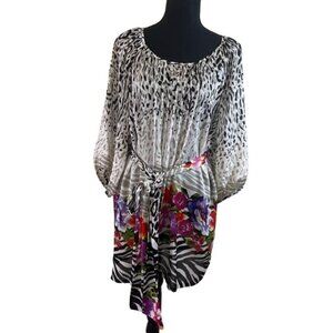 Peter Nygard Woman’s Animal Print BeltedTunic Blouse Size 2x